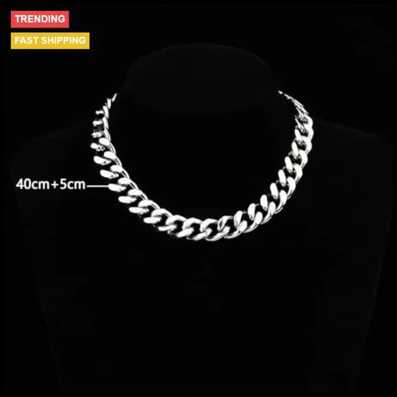 14K Gold Plated Chunky Cuban Link Chain Necklace Adjustable - Picture 5 of 7